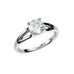 Round brilliant moissanite engagement ring with a modern V-split shank gold band ApolloGem.
