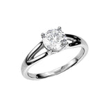 Round brilliant moissanite engagement ring with a modern V-split shank gold band ApolloGem.