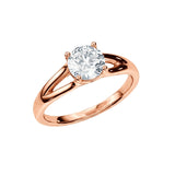 Round brilliant moissanite engagement ring with a modern V-split shank gold band ApolloGem.