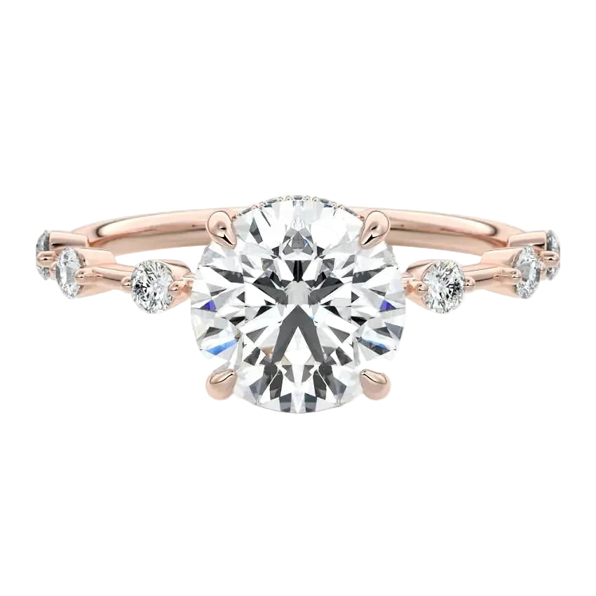 The Sculpted Flat Band round moissanite ring with hidden halo ApolloGem