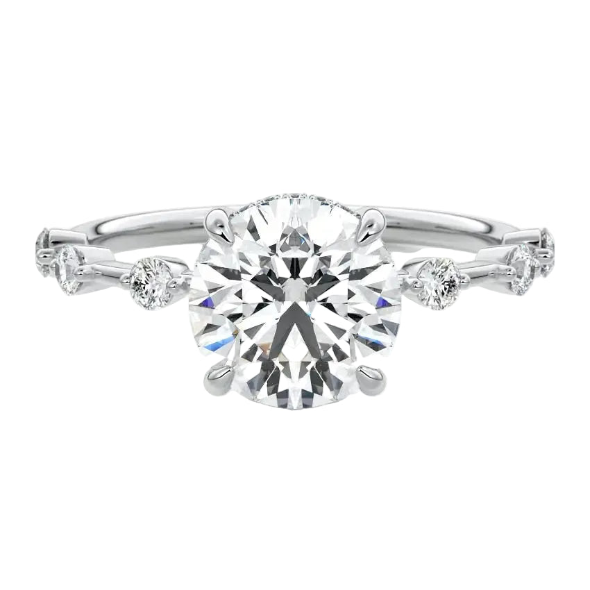The Sculpted Flat Band round moissanite ring with hidden halo ApolloGem