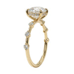 Top-down view of the rhythmic flat yellow gold band with stones set in pairs