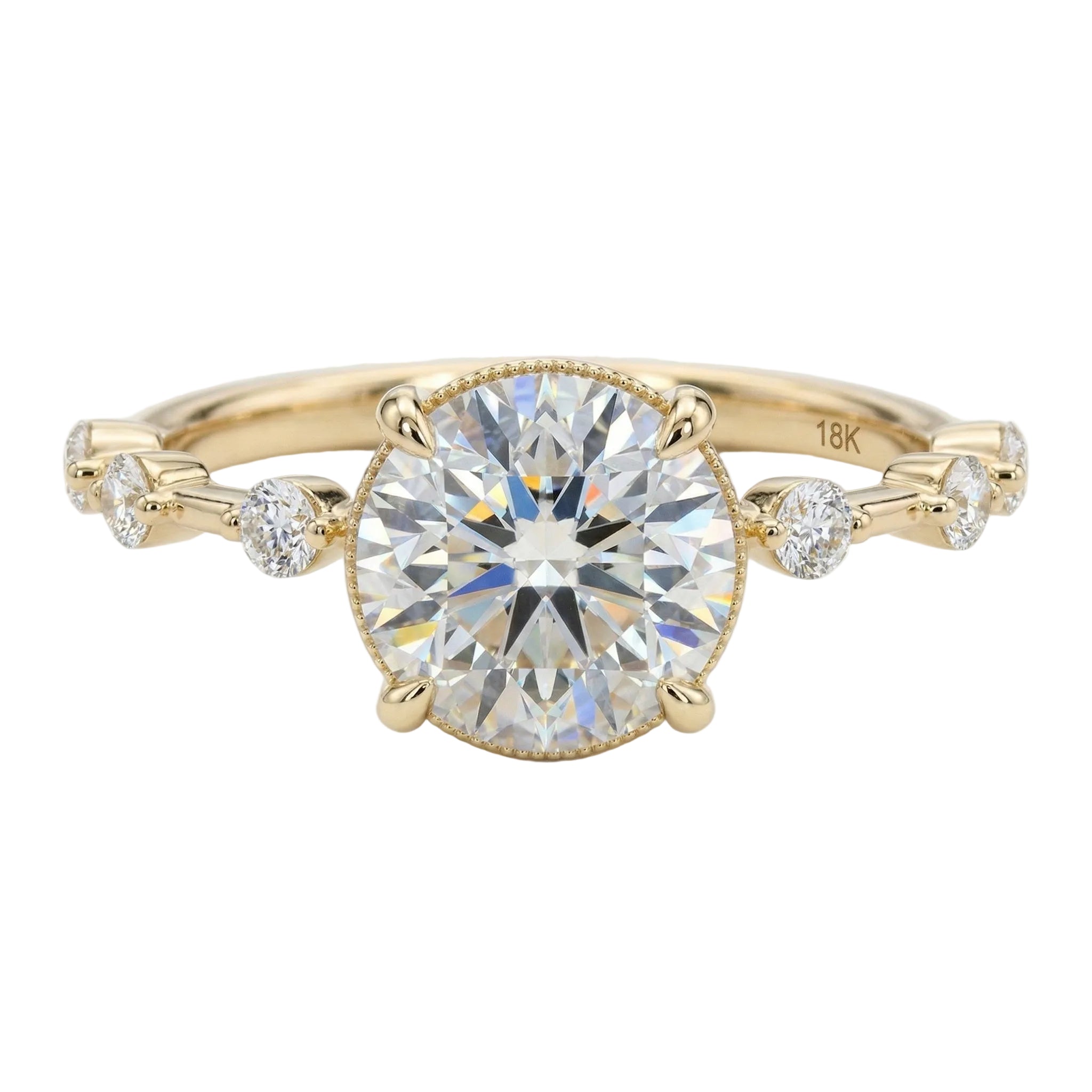 The Sculpted Flat Band round moissanite ring with hidden halo ApolloGem