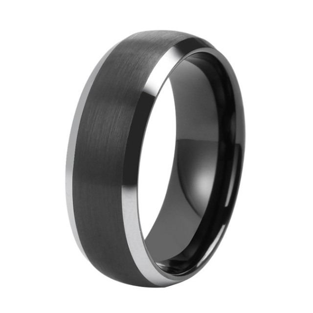 Bold two-tone 8mm tungsten ring for men in gunmetal grey and steel ApolloGem Cape Town.