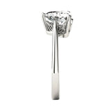 Top-down view of a D-color VVS1 trillion stone in a clean white gold solitaire setting.