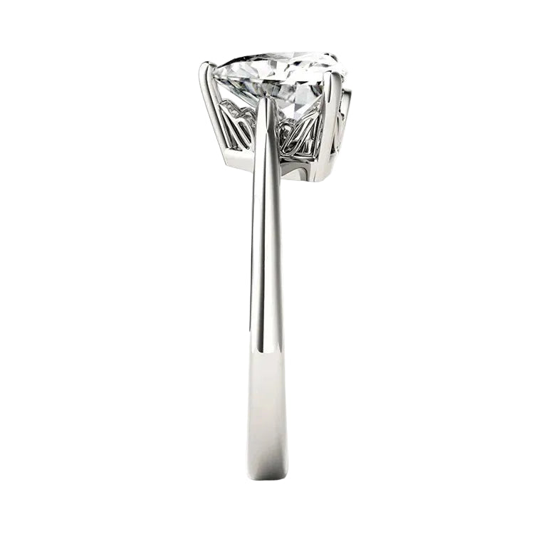 Top-down view of a D-color VVS1 trillion stone in a clean white gold solitaire setting.
