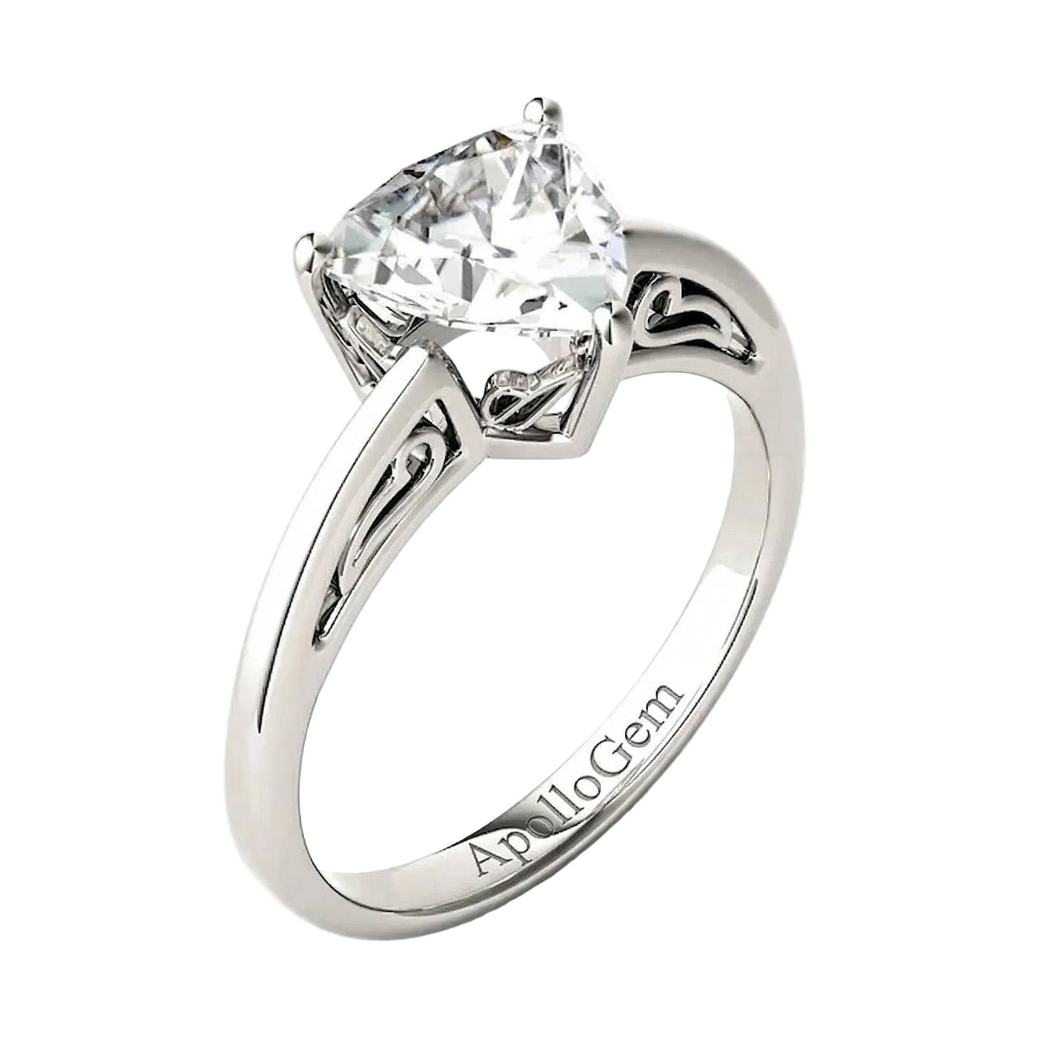 Side profile of the Royal Solitaire ring showing the intricate sculpted scrolls and refined shared-prong integration