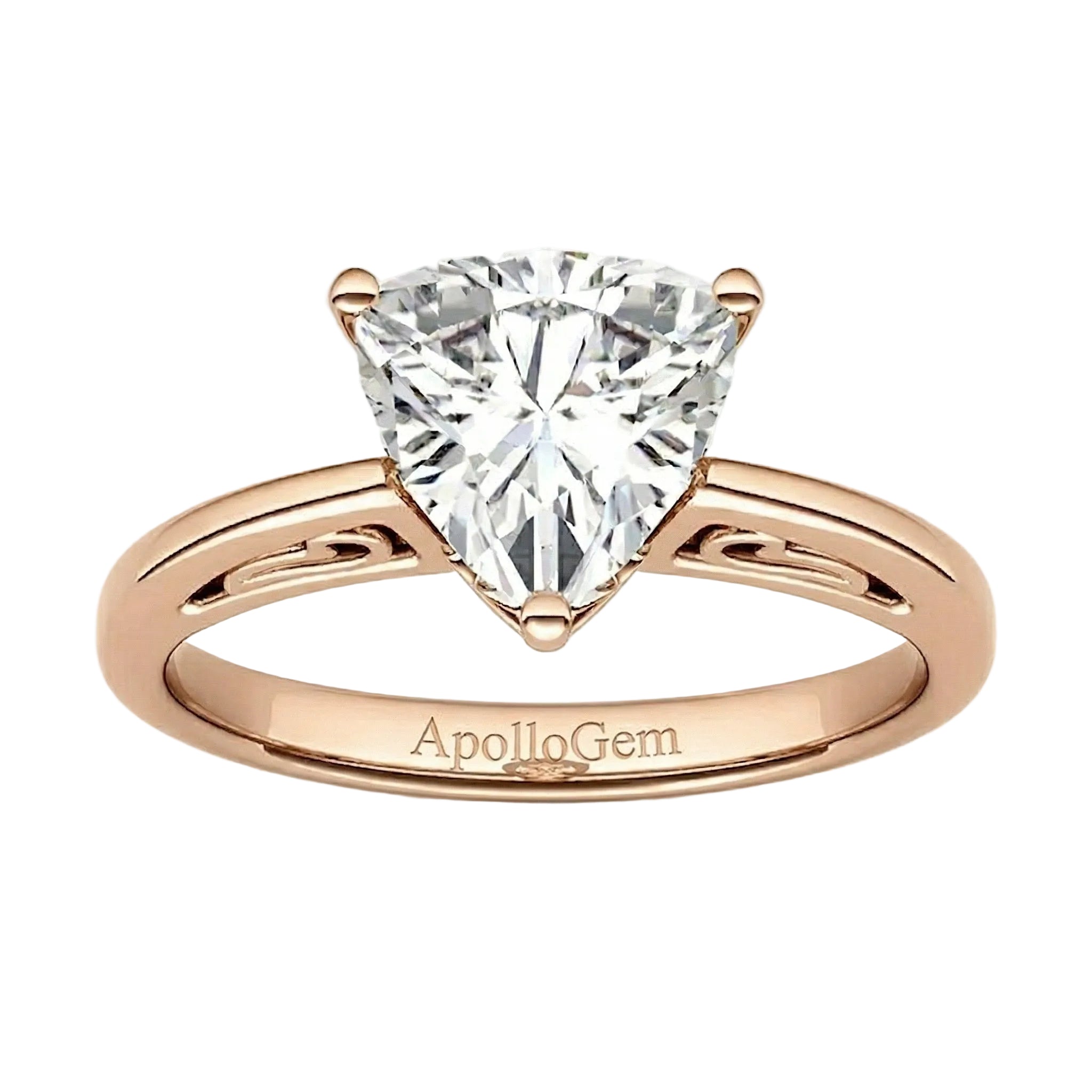 integrated secure three-claw trillion cut moissanite solitaire ring in rose gold