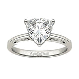 integrated secure three-claw trillion cut moissanite solitaire ring in white gold