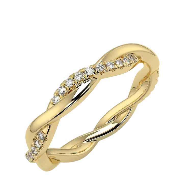 Dainty twisted full eternity band with 1.5mm round brilliant stones in yellow gold ApolloGem.