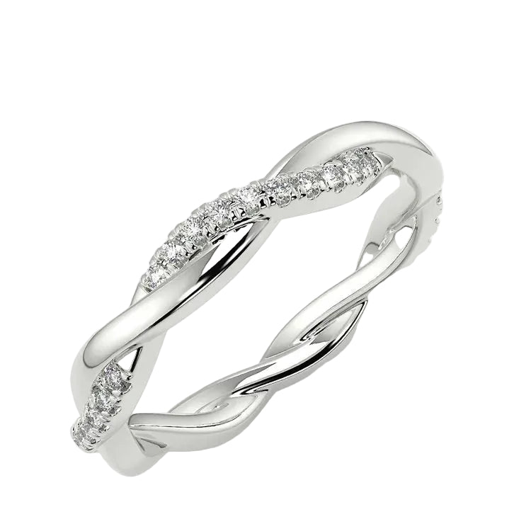 Dainty twisted full eternity band with 1.5mm round brilliant stones in white gold ApolloGem.