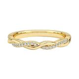 Yellow gold twisted infinity wedding band with pavé moissanite accents by ApolloGem.