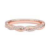 Rose gold twisted infinity wedding band with pavé moissanite accents by ApolloGem.