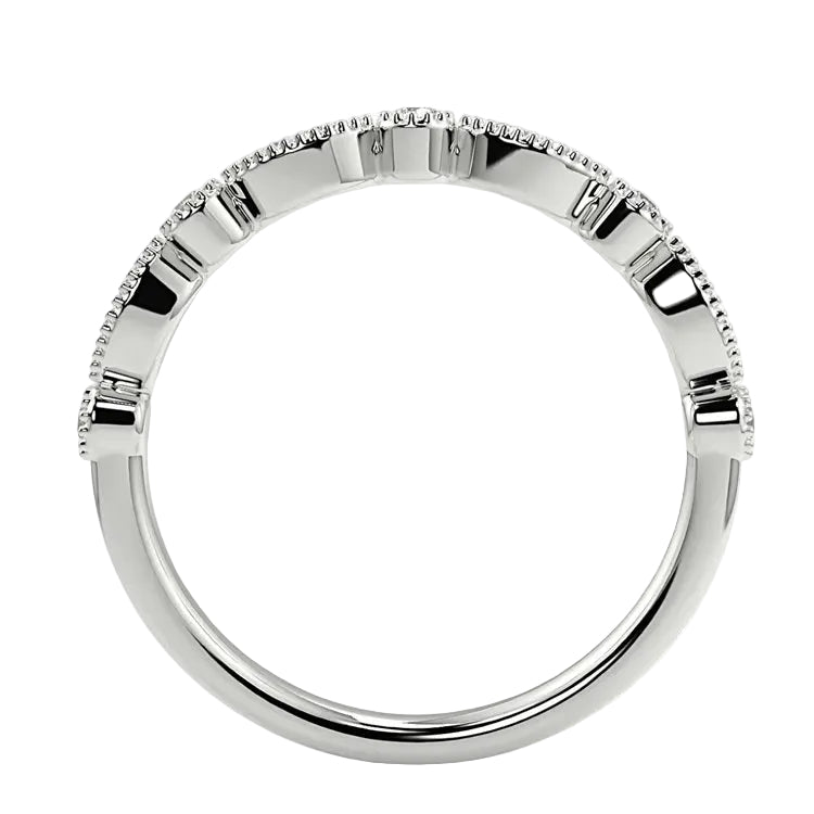 Silver ring with small diamonds on a white background
